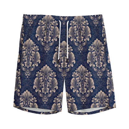 Blue And Brown Damask Pattern Print Men's Sports Shorts
