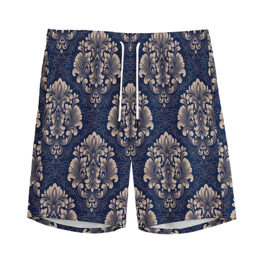 Blue And Brown Damask Pattern Print Men's Sports Shorts