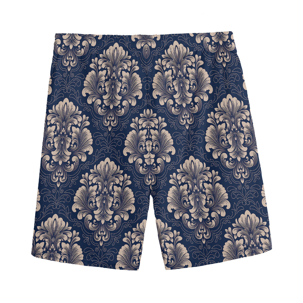 Blue And Brown Damask Pattern Print Men's Sports Shorts