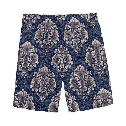 Blue And Brown Damask Pattern Print Men's Sports Shorts
