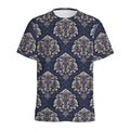 Blue And Brown Damask Pattern Print Men's Athletic T-Shirt