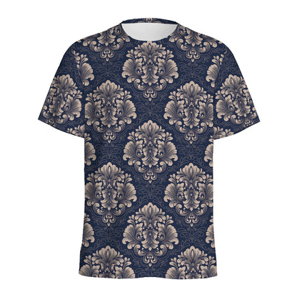 Blue And Brown Damask Pattern Print Men's Sports T-Shirt