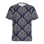 Blue And Brown Damask Pattern Print Men's Sports T-Shirt