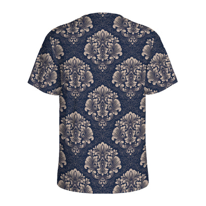 Blue And Brown Damask Pattern Print Men's Sports T-Shirt