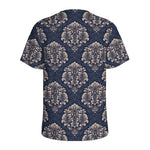 Blue And Brown Damask Pattern Print Men's Sports T-Shirt