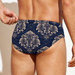 Blue And Brown Damask Pattern Print Men's Swim Briefs