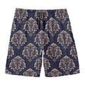 Blue And Brown Damask Pattern Print Men's Swim Trunks