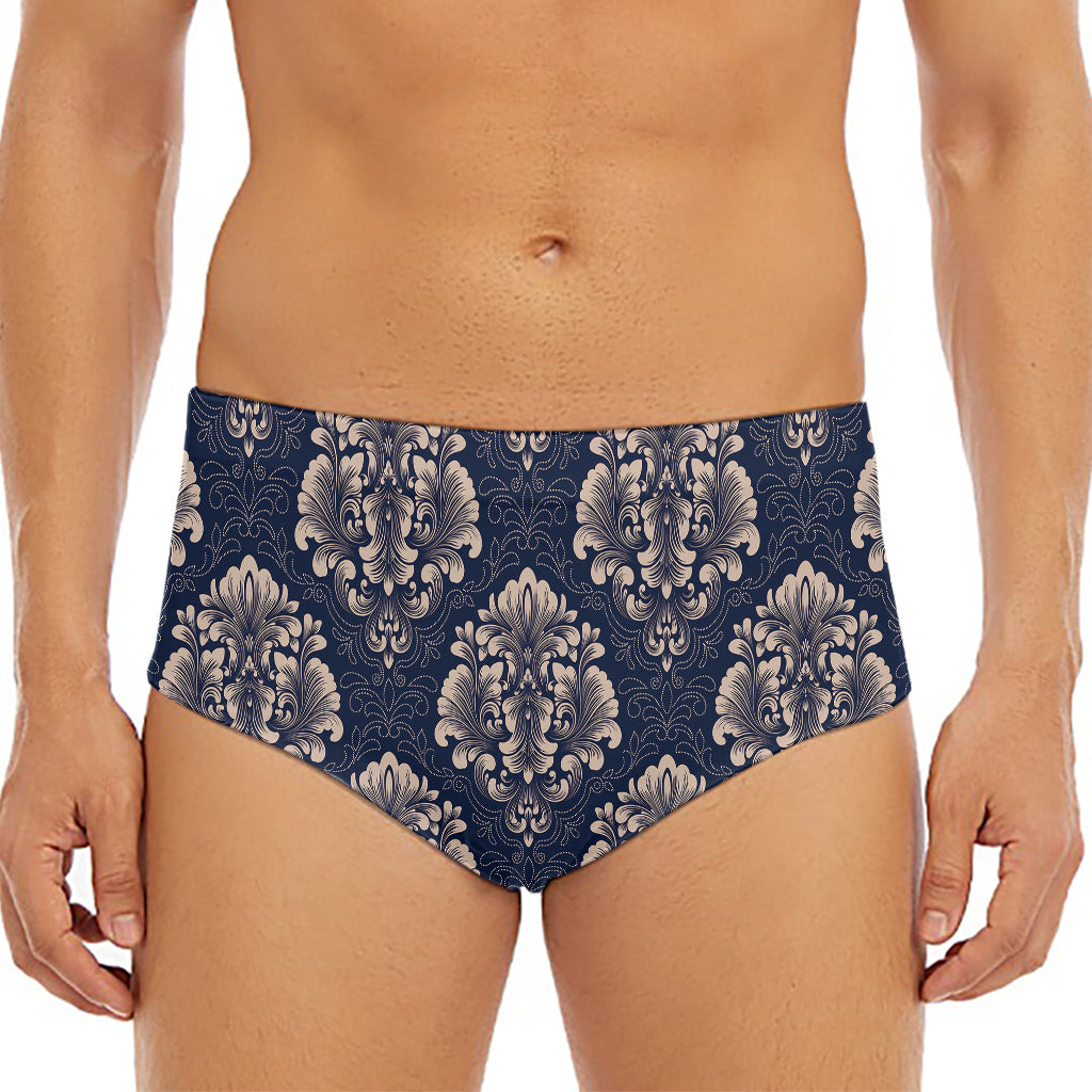 Blue And Brown Damask Pattern Print Men's Triangle Swim Briefs