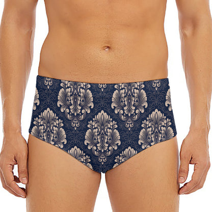 Blue And Brown Damask Pattern Print Men's Triangle Swim Briefs