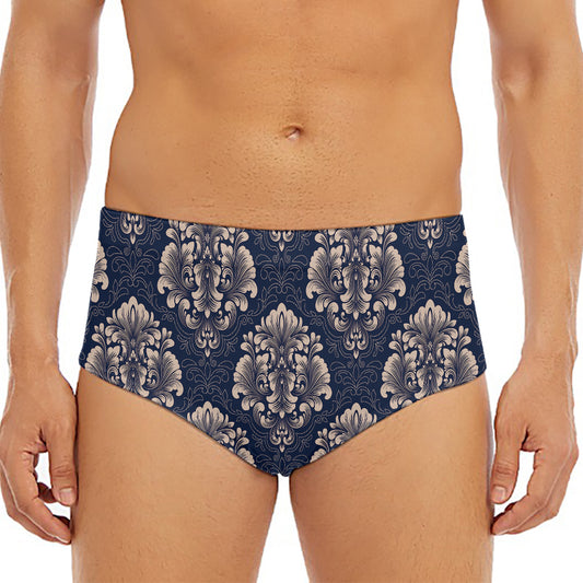 Blue And Brown Damask Pattern Print Men's Triangle Swim Briefs