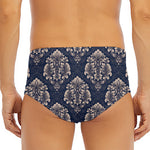Blue And Brown Damask Pattern Print Men's Triangle Swim Briefs