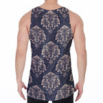 Blue And Brown Damask Pattern Print Men's Velvet Tank Top