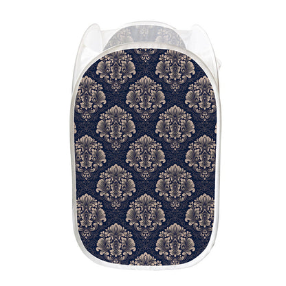 Blue And Brown Damask Pattern Print Mesh Laundry Hamper