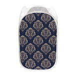 Blue And Brown Damask Pattern Print Mesh Laundry Hamper
