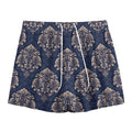 Blue And Brown Damask Pattern Print Mesh Shorts