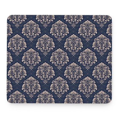 Blue And Brown Damask Pattern Print Mouse Pad