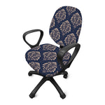 Blue And Brown Damask Pattern Print Office Chair Cover
