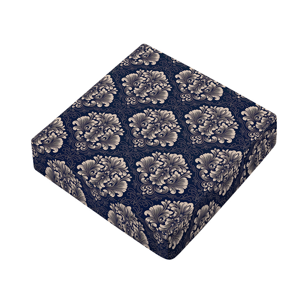 Blue And Brown Damask Pattern Print Outdoor Seat Cushion Cover