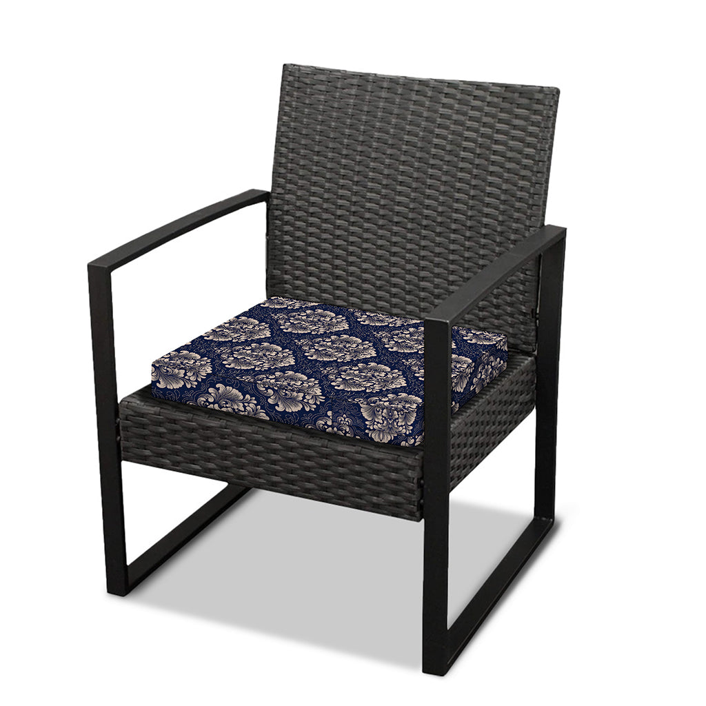Blue And Brown Damask Pattern Print Outdoor Seat Cushion Cover