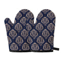 Blue And Brown Damask Pattern Print Oven Mitts