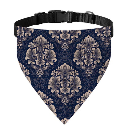 Blue And Brown Damask Pattern Print Over The Collar Dog Bandana
