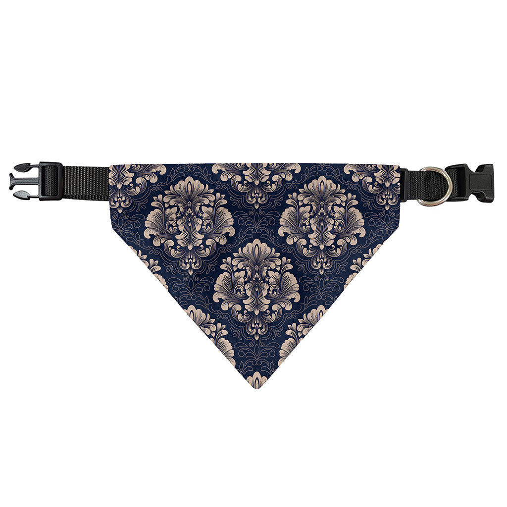 Blue And Brown Damask Pattern Print Over The Collar Dog Bandana