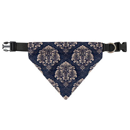 Blue And Brown Damask Pattern Print Over The Collar Dog Bandana