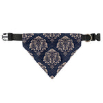Blue And Brown Damask Pattern Print Over The Collar Dog Bandana