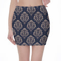 Blue And Brown Damask Pattern Print Pencil Mini Skirt