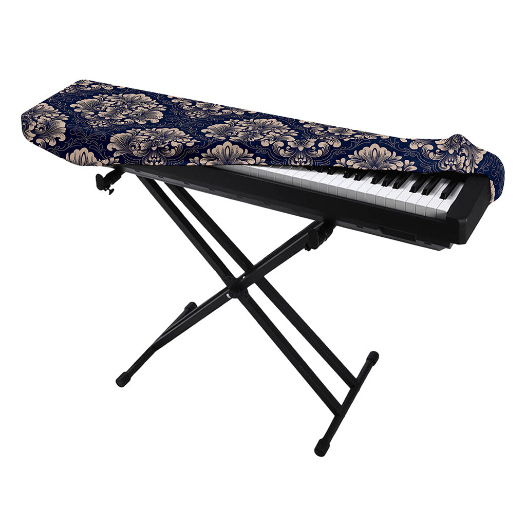 Blue And Brown Damask Pattern Print Piano Keyboard Cover