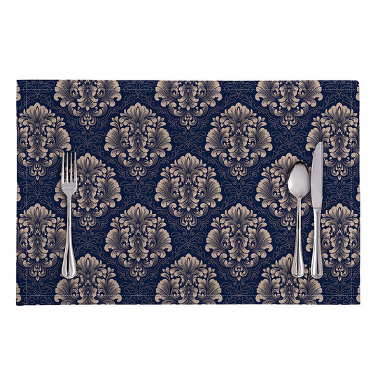 Blue And Brown Damask Pattern Print Placemat