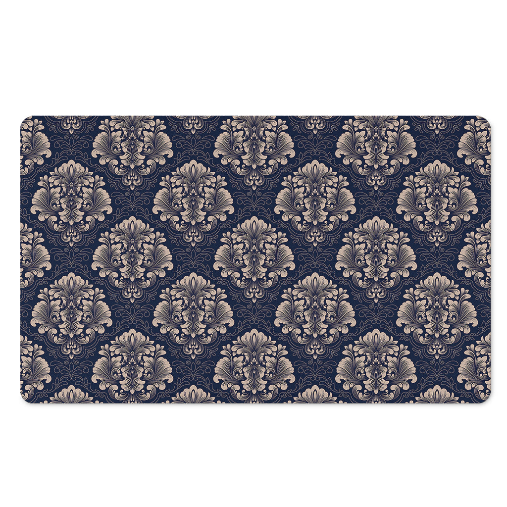 Blue And Brown Damask Pattern Print Polyester Doormat