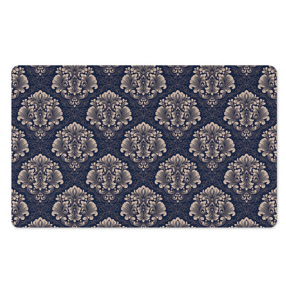 Blue And Brown Damask Pattern Print Polyester Doormat