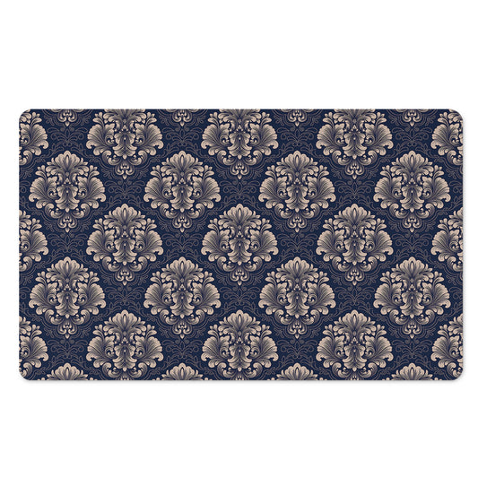 Blue And Brown Damask Pattern Print Polyester Doormat