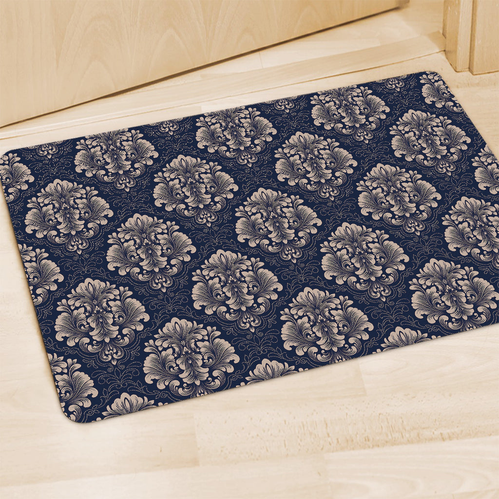Blue And Brown Damask Pattern Print Polyester Doormat