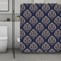 Blue And Brown Damask Pattern Print Polyester Shower Curtain