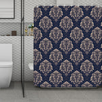 Blue And Brown Damask Pattern Print Polyester Shower Curtain