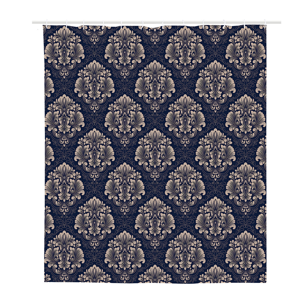 Blue And Brown Damask Pattern Print Polyester Shower Curtain