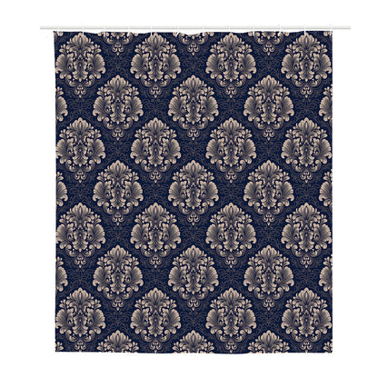 Blue And Brown Damask Pattern Print Polyester Shower Curtain