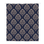 Blue And Brown Damask Pattern Print Polyester Shower Curtain