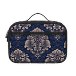 Blue And Brown Damask Pattern Print Portable Lunch Bag