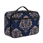 Blue And Brown Damask Pattern Print Portable Lunch Bag