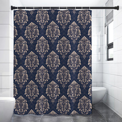 Blue And Brown Damask Pattern Print Premium Shower Curtain