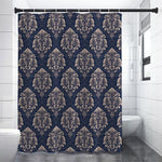 Blue And Brown Damask Pattern Print Premium Shower Curtain