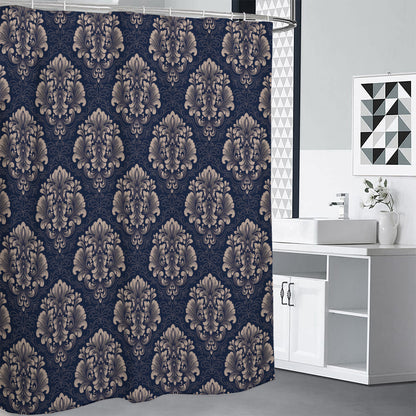 Blue And Brown Damask Pattern Print Premium Shower Curtain