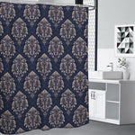 Blue And Brown Damask Pattern Print Premium Shower Curtain