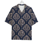 Blue And Brown Damask Pattern Print Rayon Hawaiian Shirt