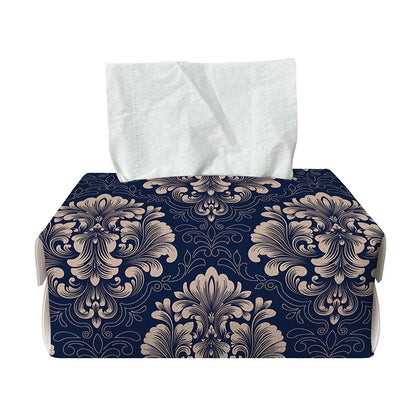 Blue And Brown Damask Pattern Print Rectangle Tissue Box Cover
