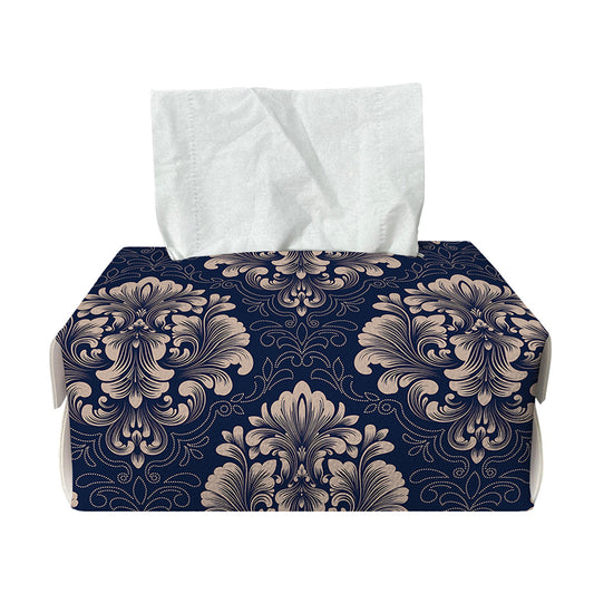 Blue And Brown Damask Pattern Print Rectangle Tissue Box Cover