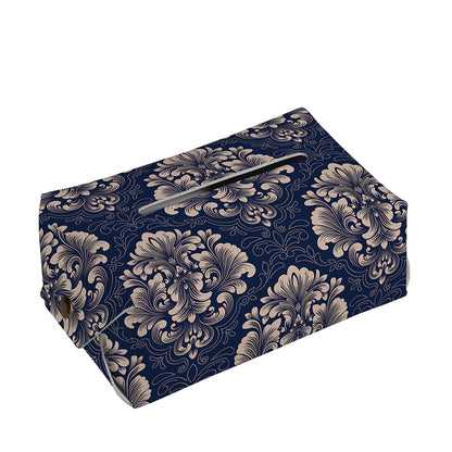 Blue And Brown Damask Pattern Print Rectangle Tissue Box Cover